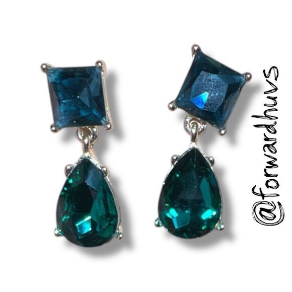 Bundle Sale 3 for $15 | Drop Earrings – Faceted Green Square & Teardrop Stones - Picture 3 of 9